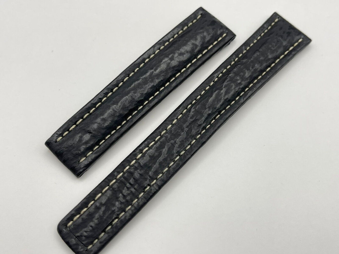 Genuine Breitling Black/Grey Leather Deployment Leather Strap 18-16 (18mm) Y121