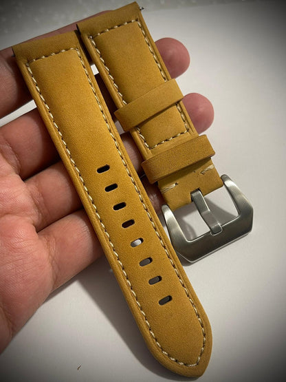 Thick Valvet 18mm 20mm 22mm 24mm Leather Watch Strap Band, New Mustard Yellow