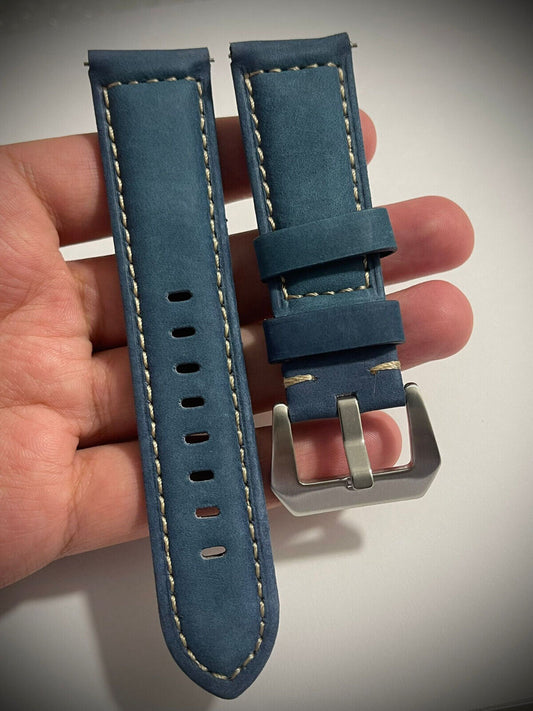 Thick Valvet 18mm 20mm 22mm 24mm Leather Watch Strap Band, Blue