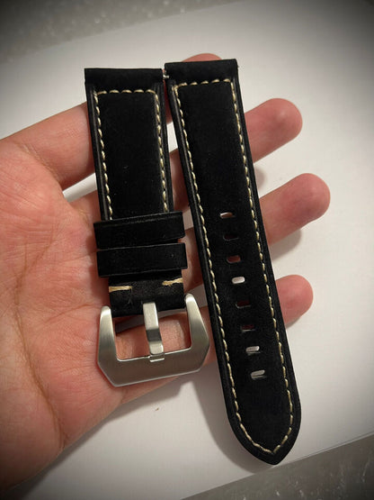 Thick Valvet 18mm 20mm 22mm 24mm Leather Watch Strap Band, Black